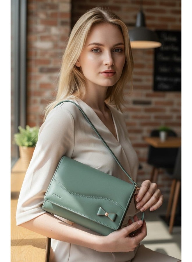 ALSU Women's Sling Bag | Cross body bag| Side bag| Credit car slots| zipper pockets| detachable straps| adjustable straps| daily use| phone pockets (shd-010blugrn) - Image 2